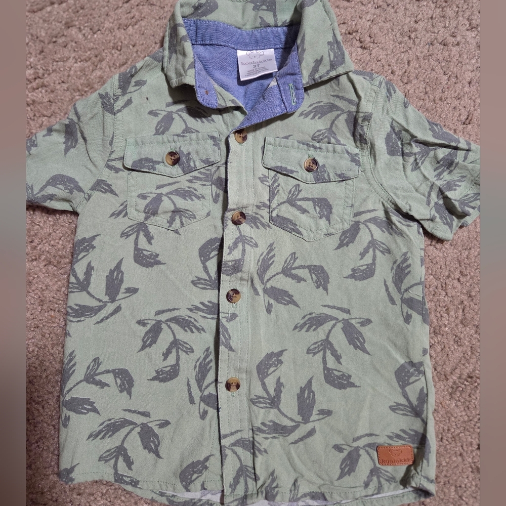 Koala Kids Boys Green Pattern Button Down Shirt Short Sleeve Size 3T